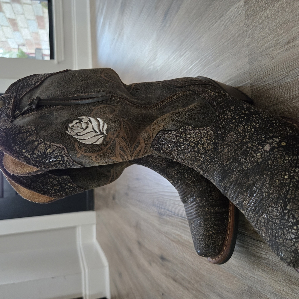 Brown Cowboy Boots with Rose Design